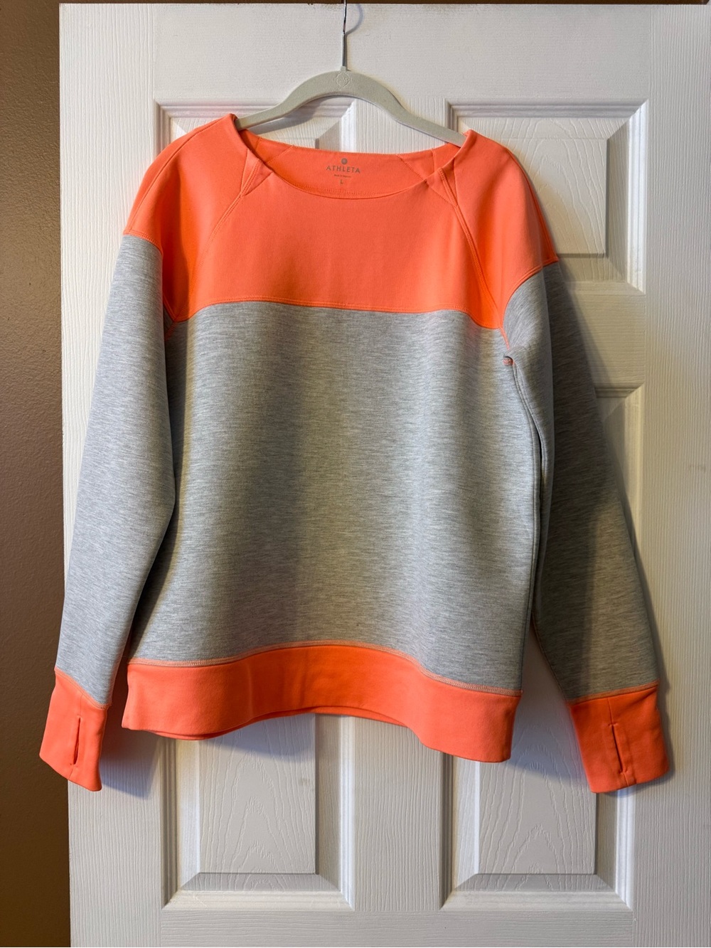 Athleta Fuse Colorblock Sweatshirt Grey Orange NWOT L